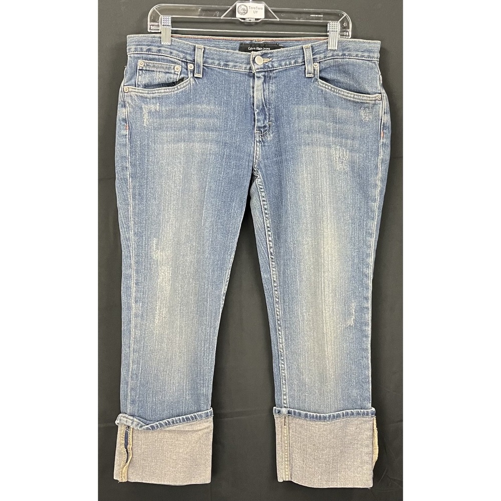 Calvin Klein Jeans Women 11 Vintage Cuffed Crop Denim Blue Straight Mid Rise 90s
